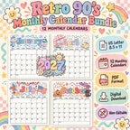 2027 Retro ’90s Printable Calendar Bundle | 12 Seasonal Monthly Calendars