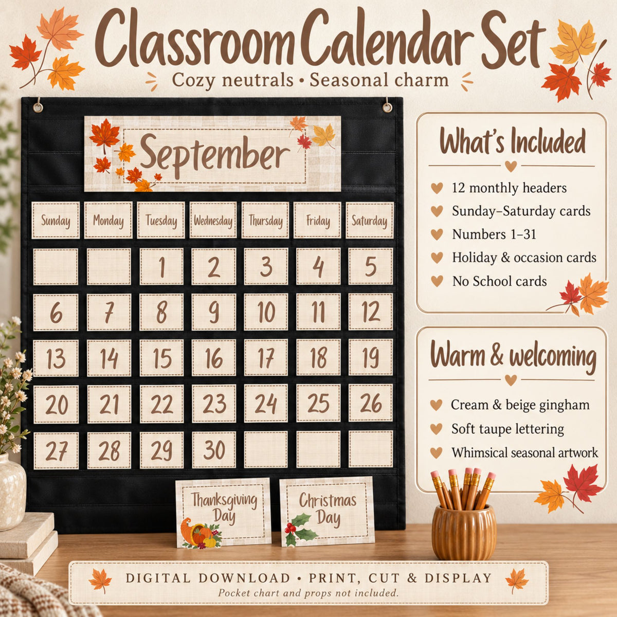 Classroom Calendar Bundle for Pocket Calendars