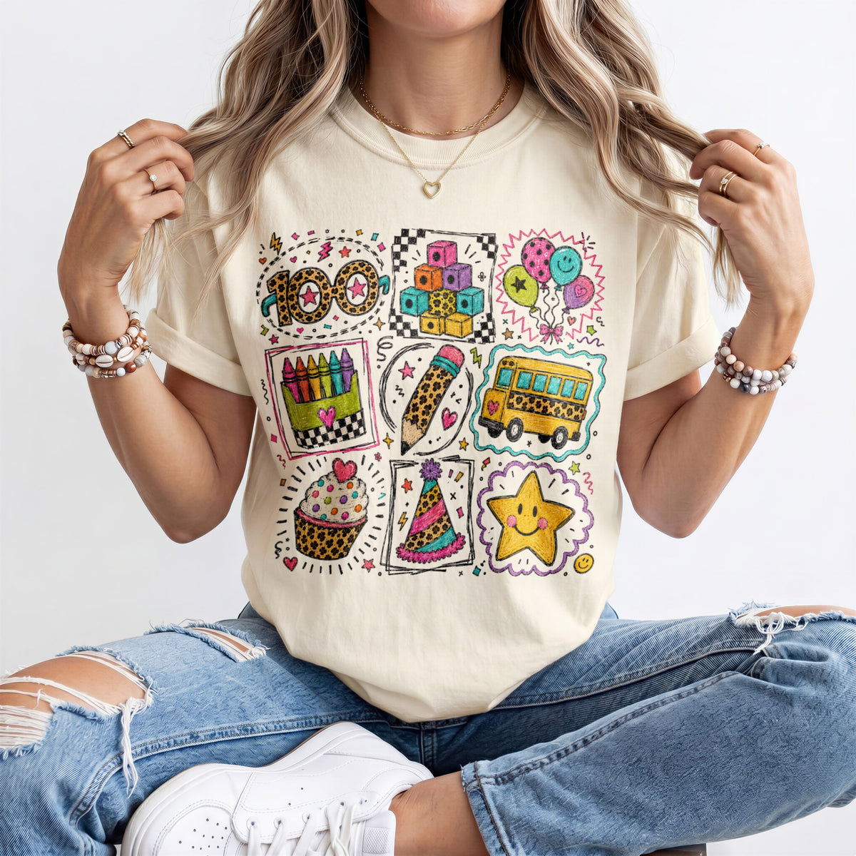 100 Days Grid Kindergarten Teacher Shirt