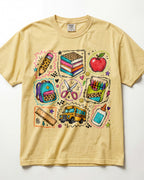 Leopard School Supplies Grid Kindergarten Teacher Shirt