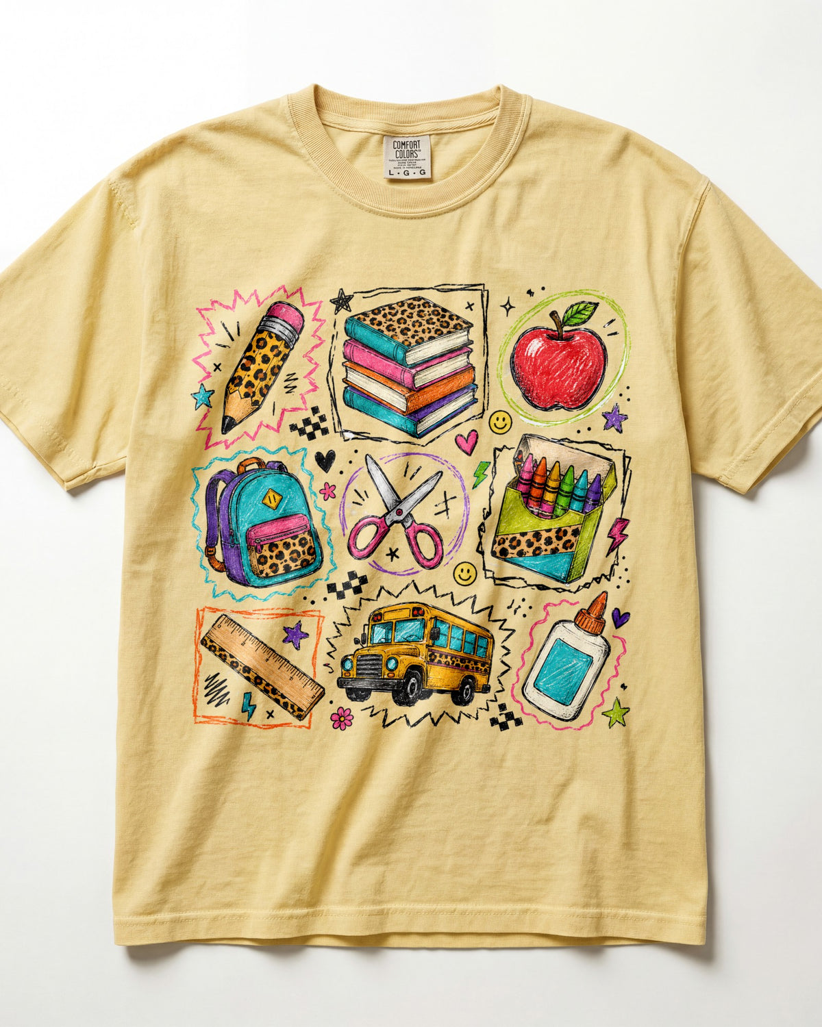 Leopard School Supplies Grid Kindergarten Teacher Shirt