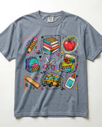 Leopard School Supplies Grid Kindergarten Teacher Shirt