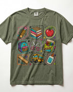 Leopard School Supplies Grid Kindergarten Teacher Shirt