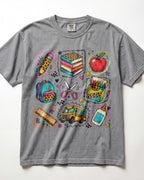 Leopard School Supplies Grid Kindergarten Teacher Shirt