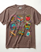Leopard School Supplies Grid Kindergarten Teacher Shirt