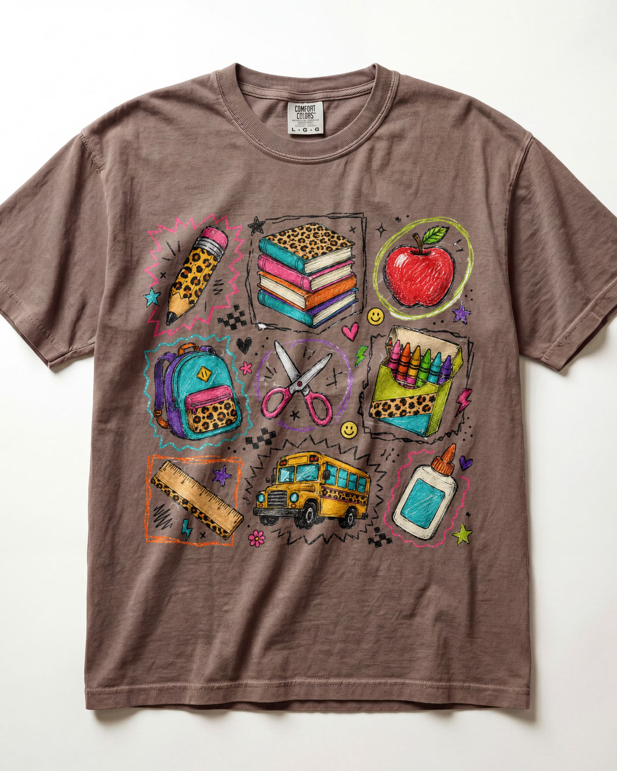 Leopard School Supplies Grid Kindergarten Teacher Shirt