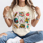 Leopard School Supplies Grid Kindergarten Teacher Shirt