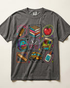 Leopard School Supplies Grid Kindergarten Teacher Shirt