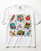 Leopard School Supplies Grid Kindergarten Teacher Shirt