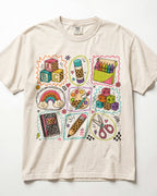 Bright School Supplies Grid Kindergarten Teacher Shirt