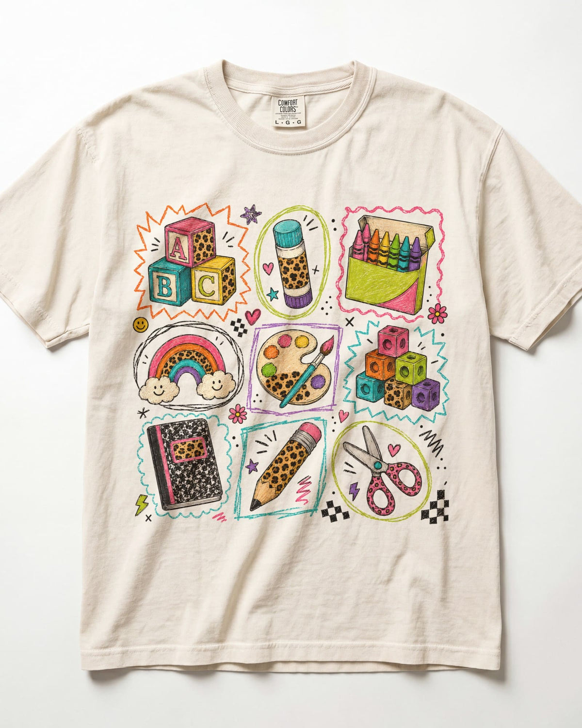 Bright School Supplies Grid Kindergarten Teacher Shirt