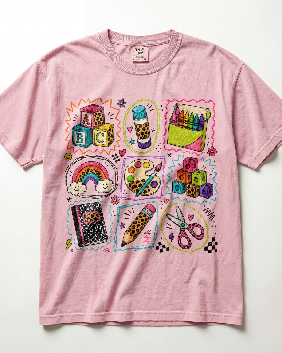 Bright School Supplies Grid Kindergarten Teacher Shirt