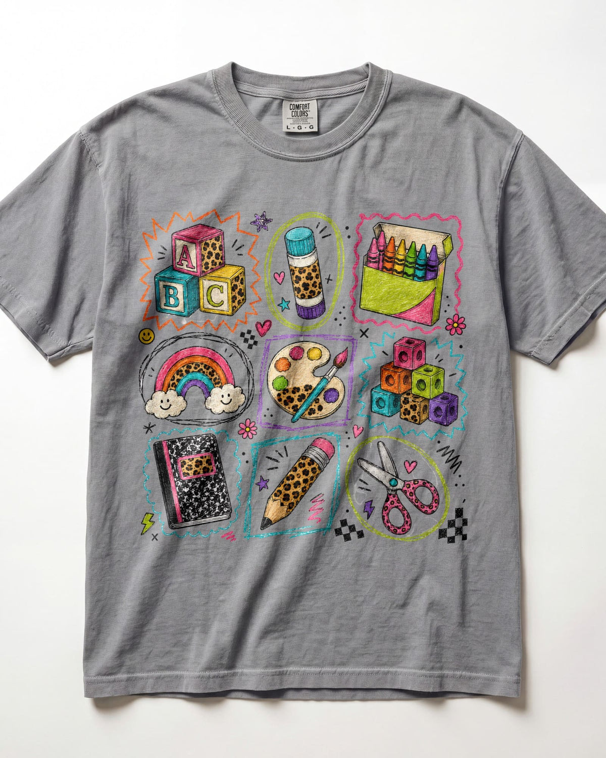 Bright School Supplies Grid Kindergarten Teacher Shirt