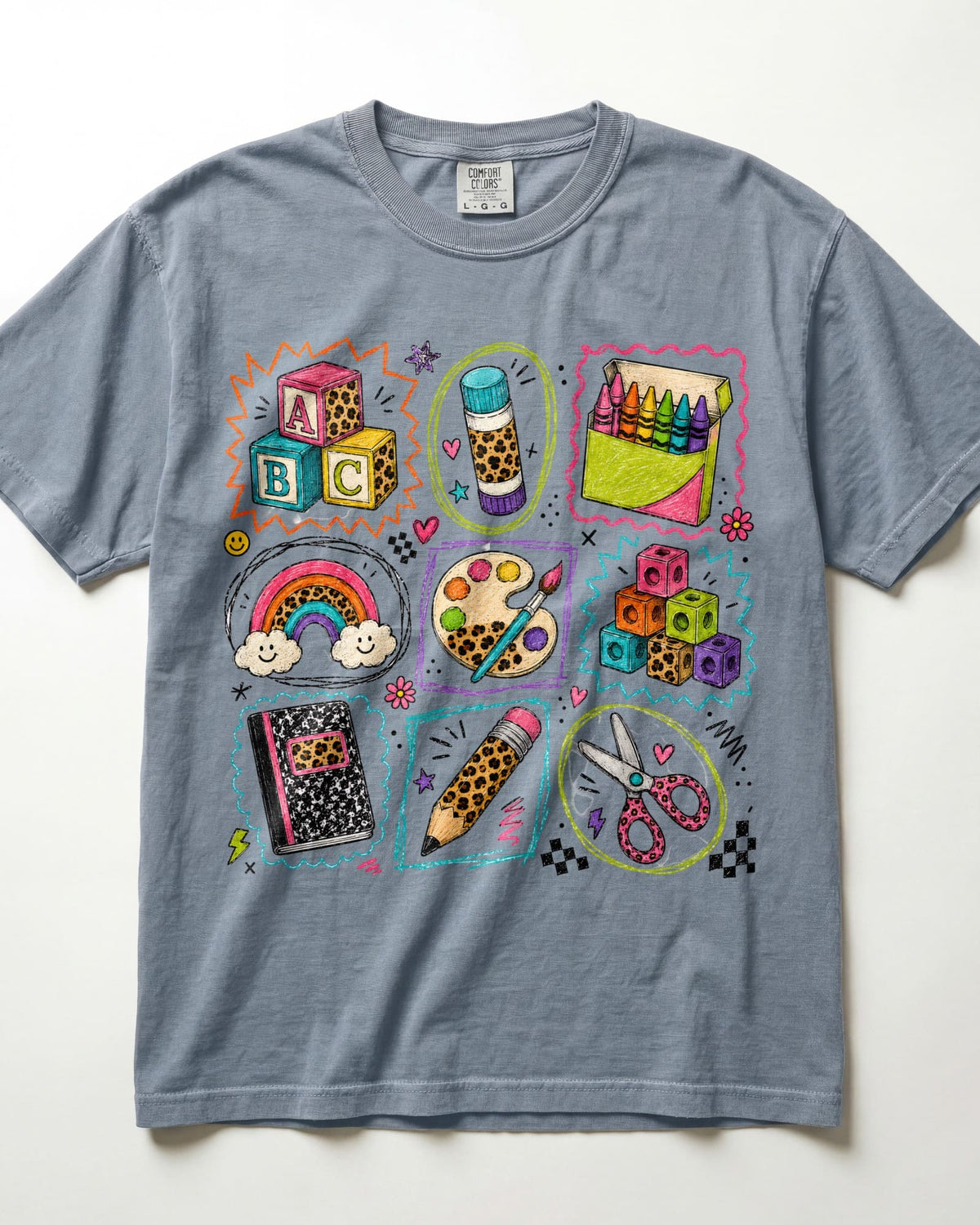 Bright School Supplies Grid Kindergarten Teacher Shirt