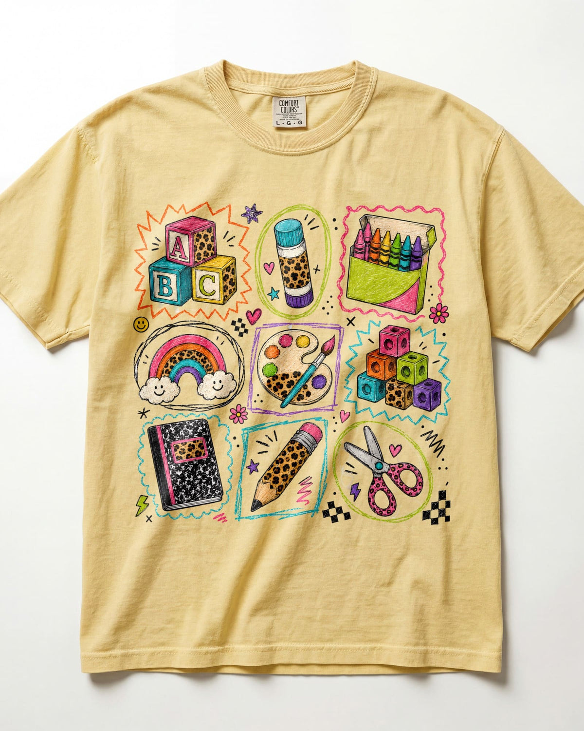 Bright School Supplies Grid Kindergarten Teacher Shirt