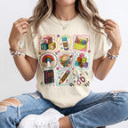 Bright School Supplies Grid Kindergarten Teacher Shirt