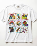 Bright School Supplies Grid Kindergarten Teacher Shirt