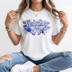 Blue Floral Teacher Kindergarten Teacher Shirt