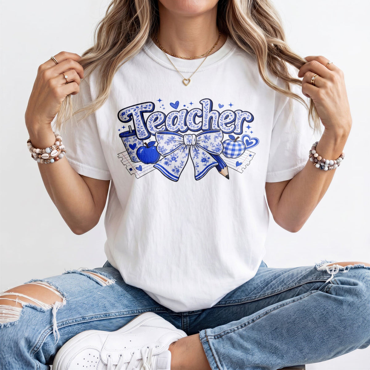 Blue Floral Teacher Kindergarten Teacher Shirt