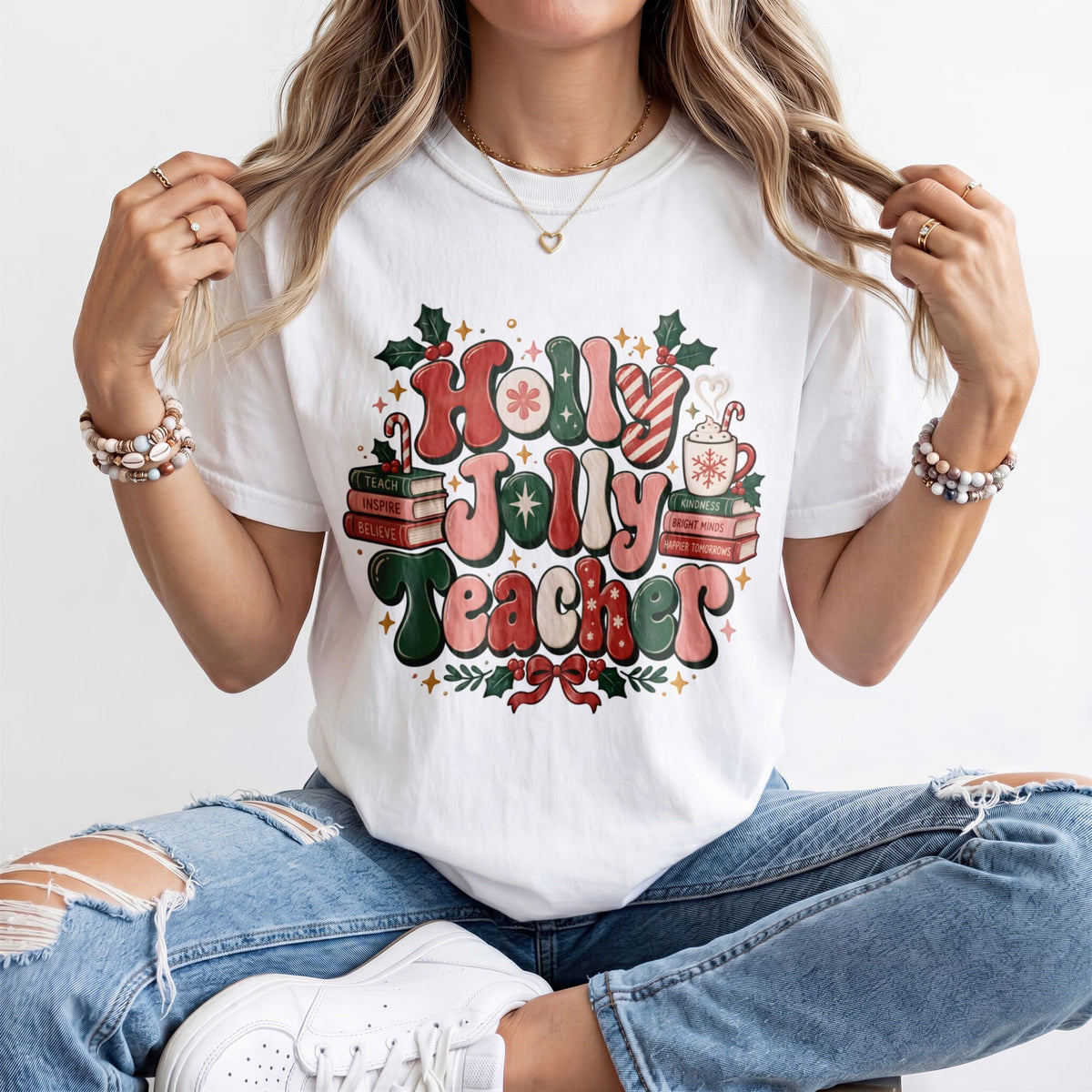 Holly Jolly Teacher Kindergarten Teacher Shirt