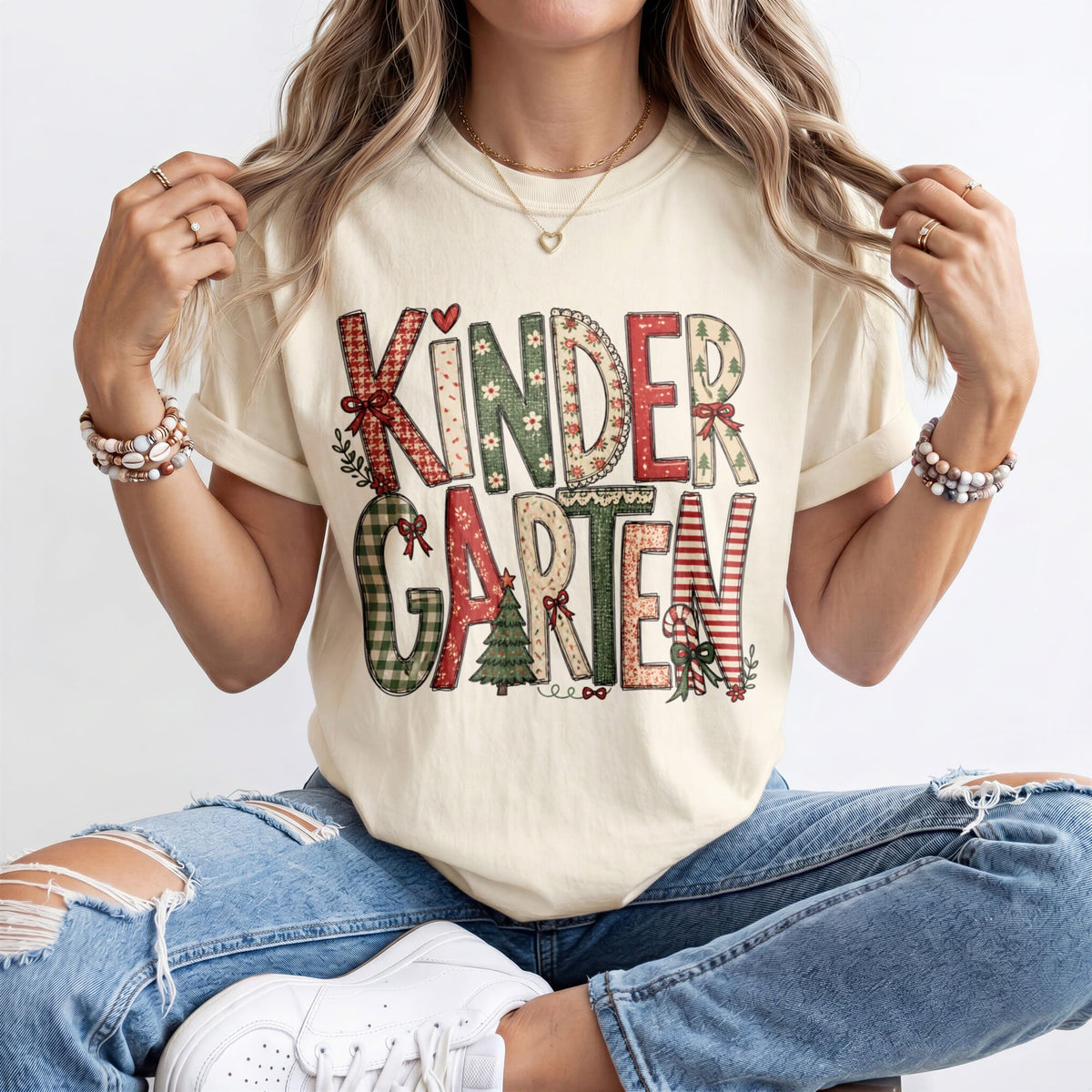 Checkered Christmas Kindergarten Teacher Shirt
