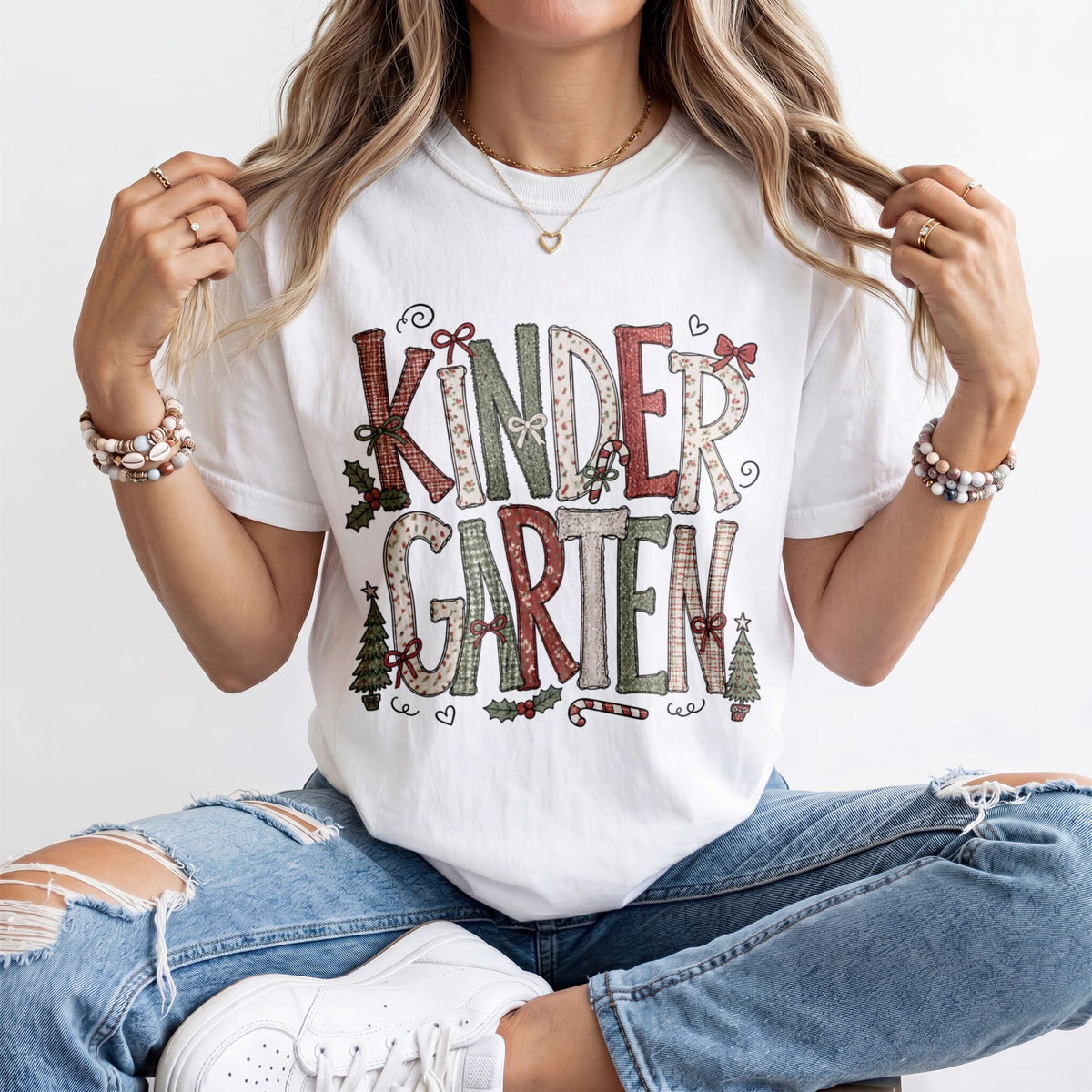 Textured Christmas Kindergarten Teacher Shirt