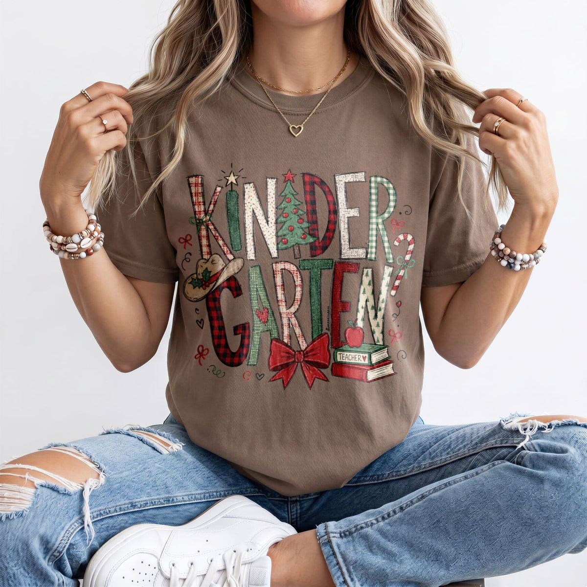 Christmas Plaid Kindergarten Teacher Shirt