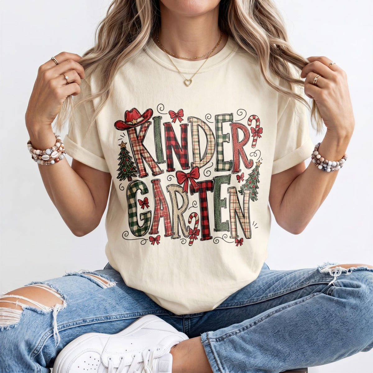 Cowboy Christmas Kindergarten Teacher Shirt