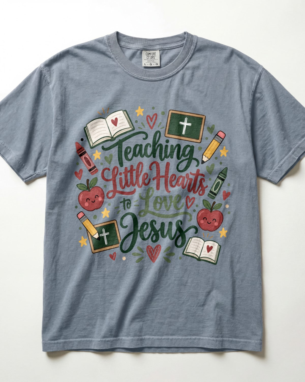Script Lettering Teaching Little Hearts To Love Jesus Kindergarten Teacher Shirt