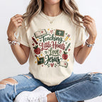 Script Lettering Teaching Little Hearts To Love Jesus Kindergarten Teacher Shirt
