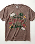 Script Lettering Teaching Little Hearts To Love Jesus Kindergarten Teacher Shirt