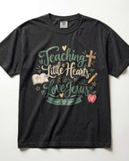 Teaching Little Hearts To Love Jesus Sage Kindergarten Teacher Shirt