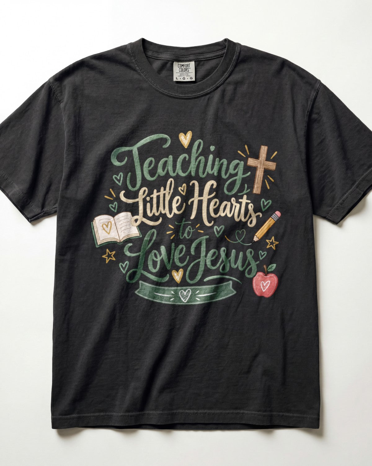 Teaching Little Hearts To Love Jesus Sage Kindergarten Teacher Shirt