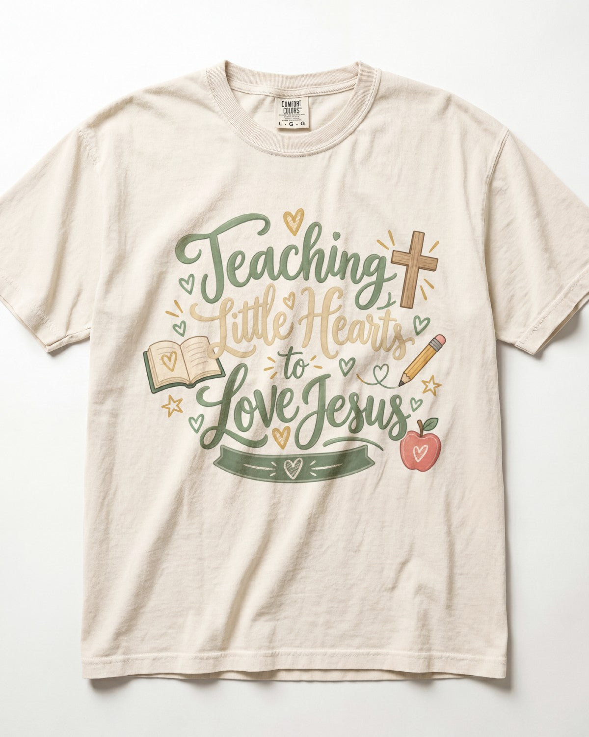 Teaching Little Hearts To Love Jesus Sage Kindergarten Teacher Shirt