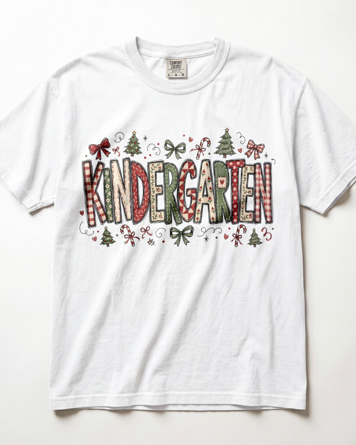 Stitched Christmas Kindergarten Teacher Shirt