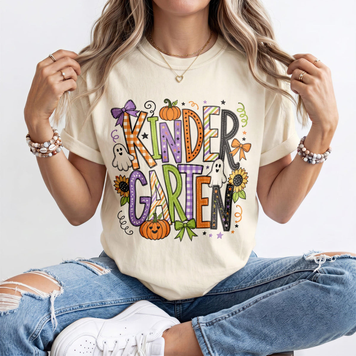 Ghost And Pumpkin Kindergarten Teacher Shirt