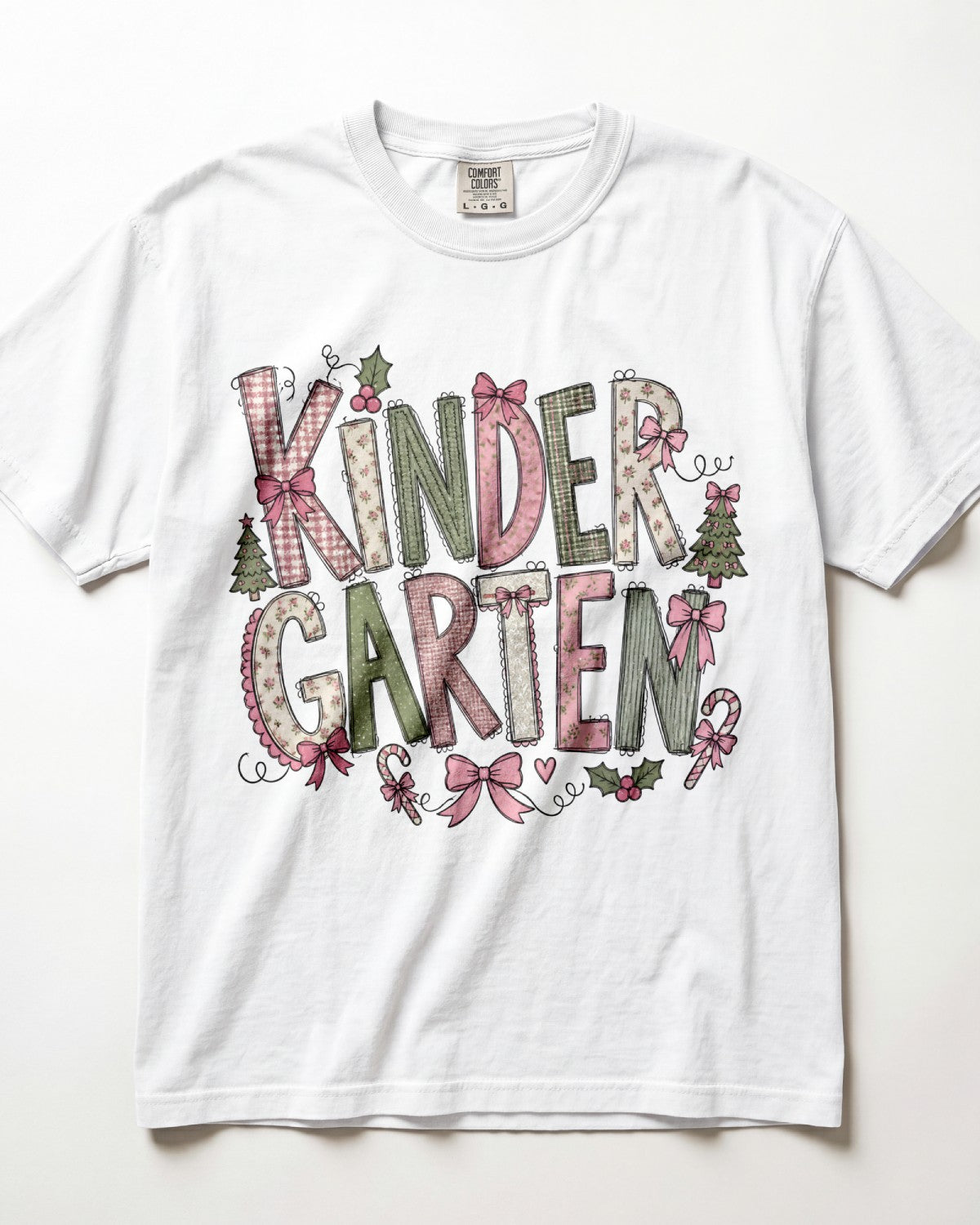 Pink Floral Christmas Kindergarten Teacher Shirt