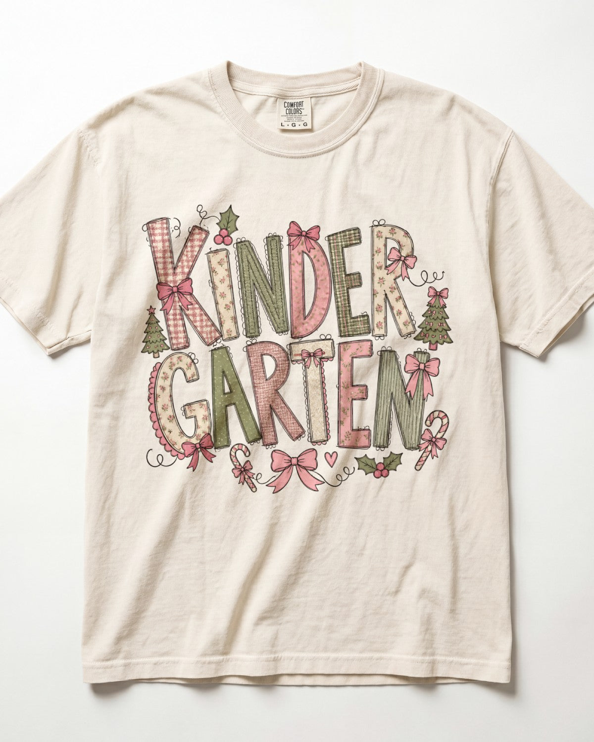Pink Floral Christmas Kindergarten Teacher Shirt