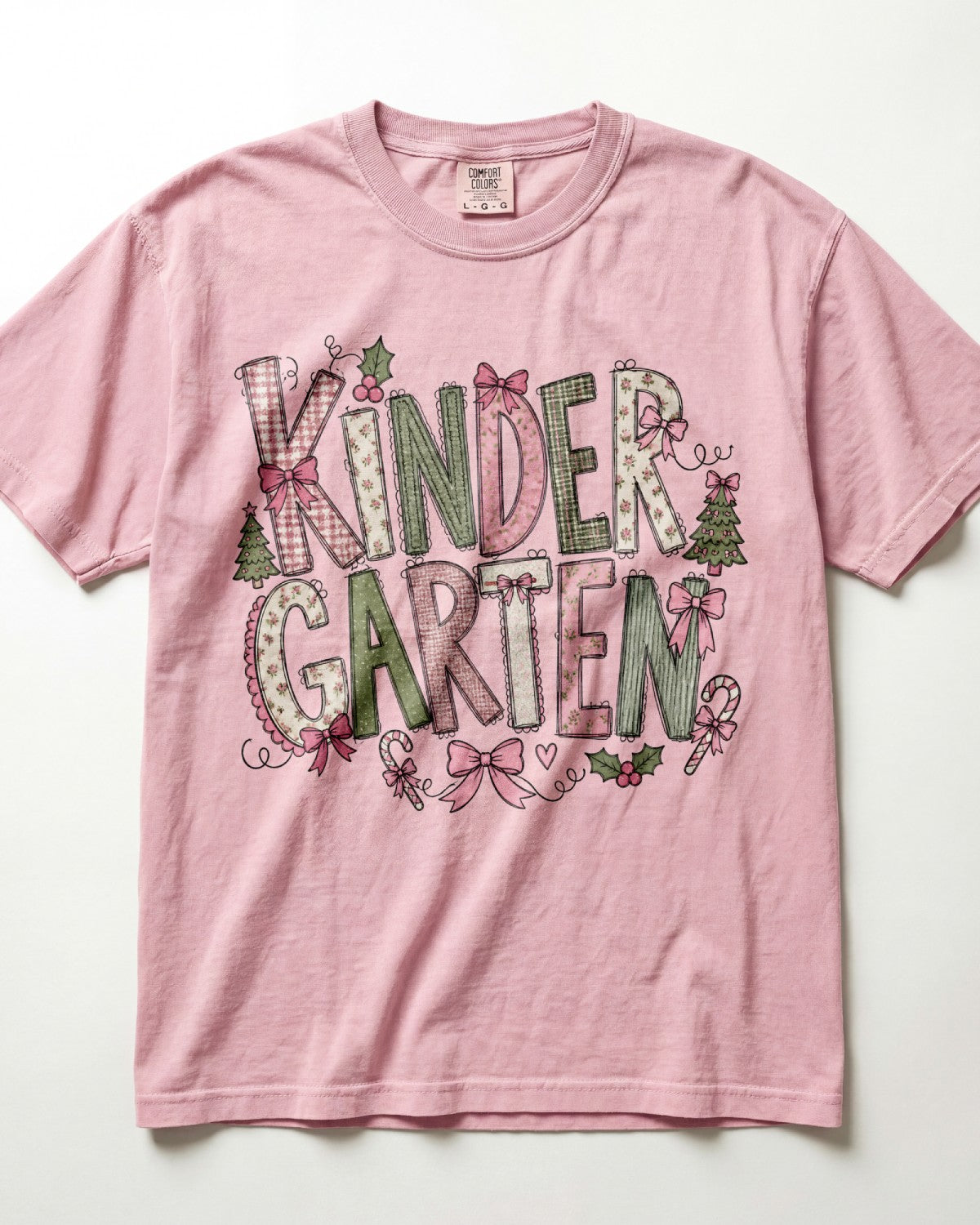 Pink Floral Christmas Kindergarten Teacher Shirt