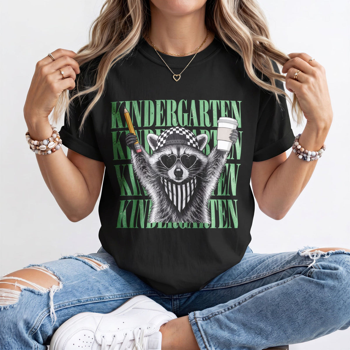 Retro Raccoon Kindergarten Teacher Shirt