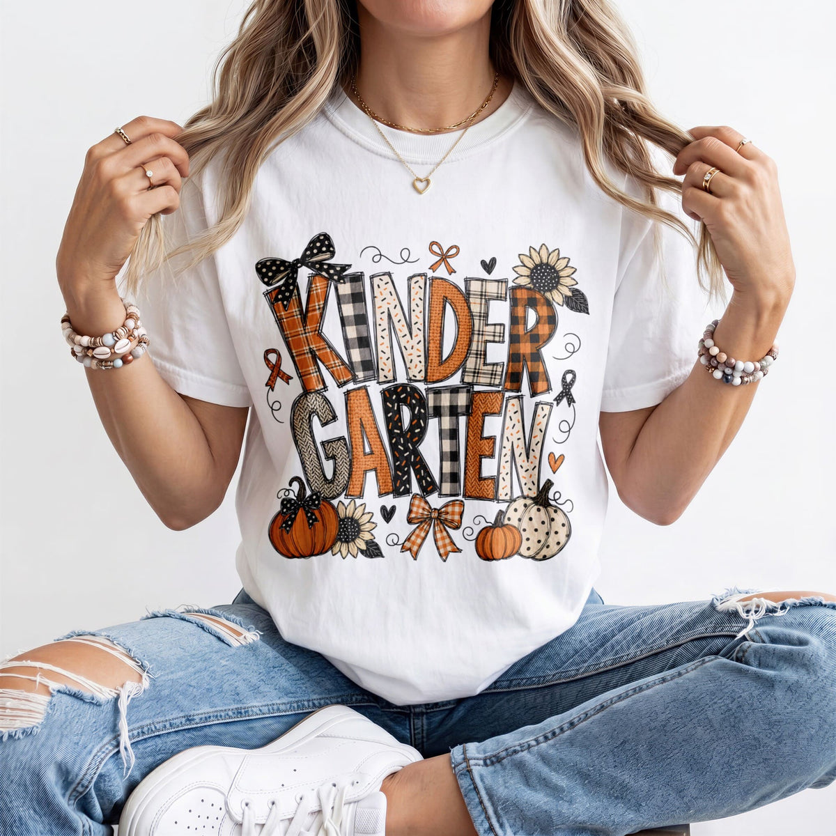 Plaid Sunflower Kindergarten Teacher Shirt