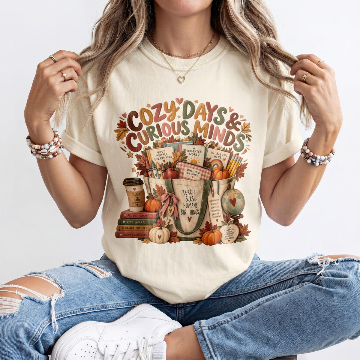 Cozy Days And Curious Minds Kindergarten Teacher Shirt
