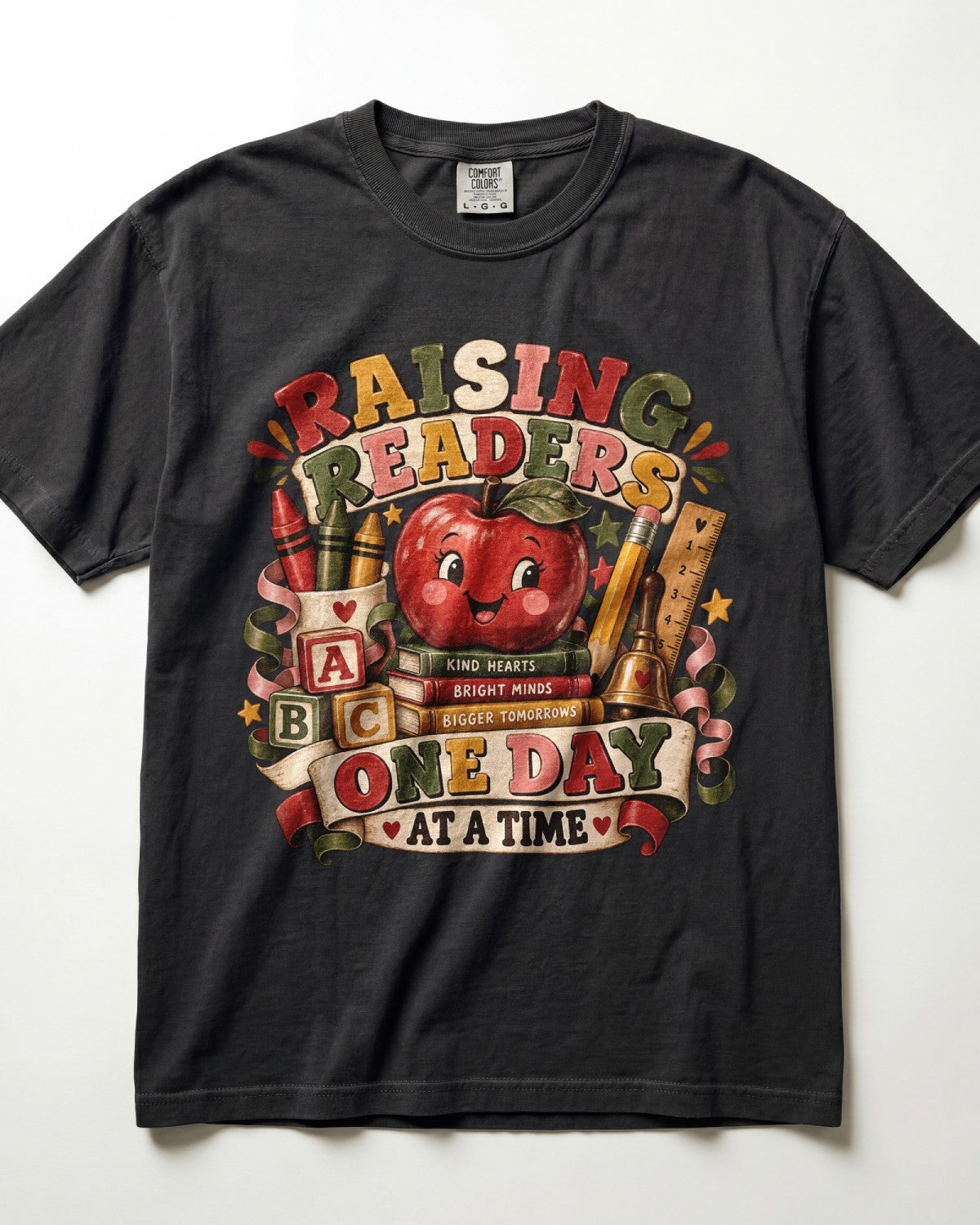 Raising Readers One Day At A Time Kindergarten Teacher Shirt