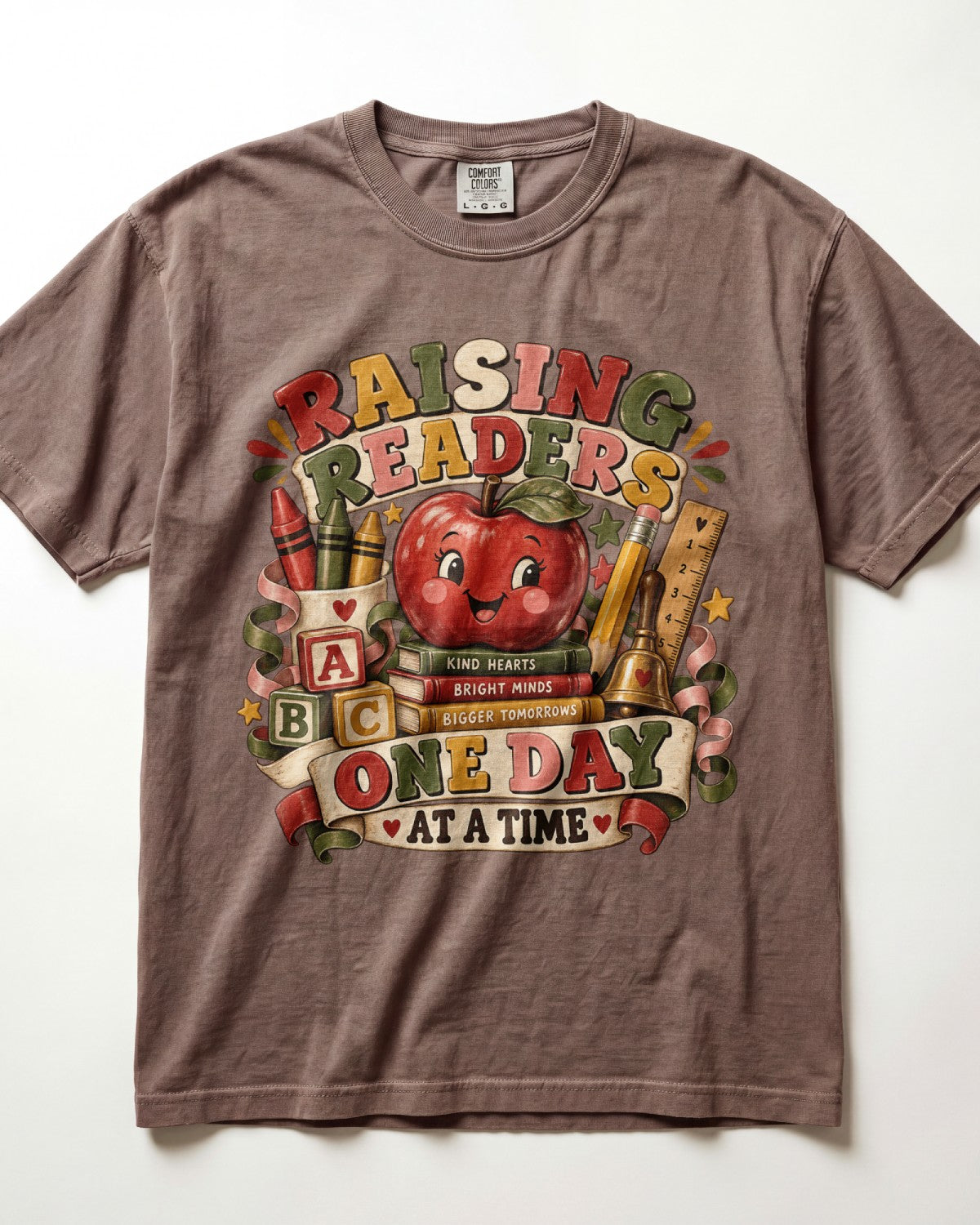 Raising Readers One Day At A Time Kindergarten Teacher Shirt