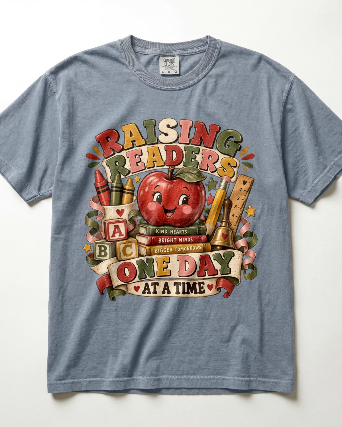 Raising Readers One Day At A Time Kindergarten Teacher Shirt