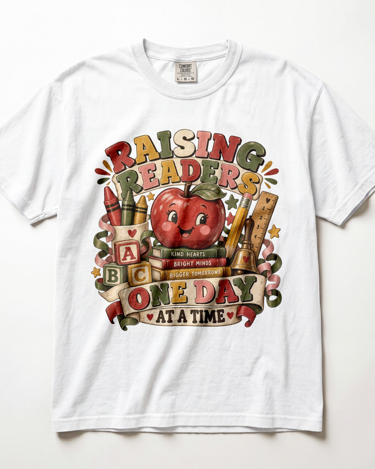 Raising Readers One Day At A Time Kindergarten Teacher Shirt