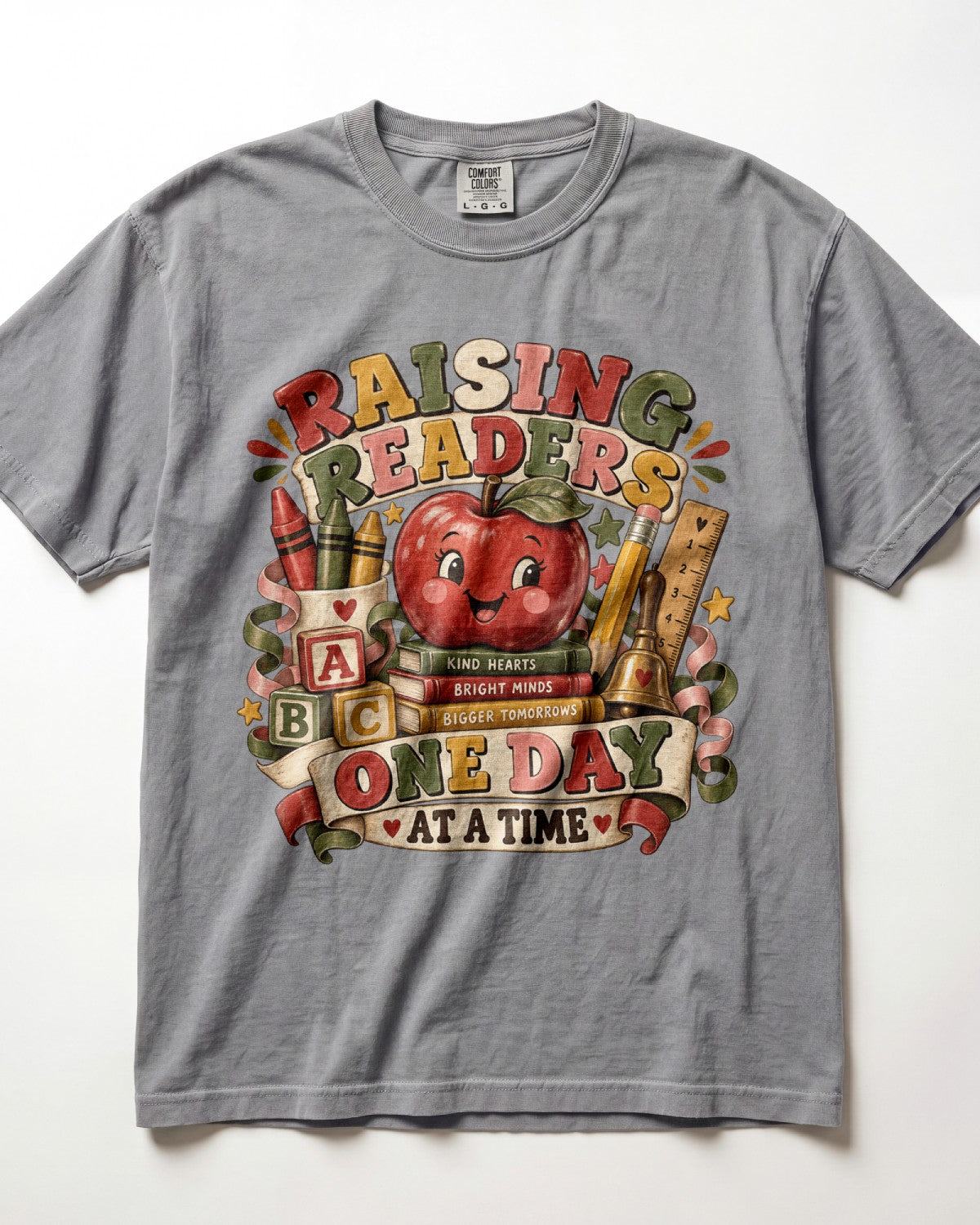 Raising Readers One Day At A Time Kindergarten Teacher Shirt