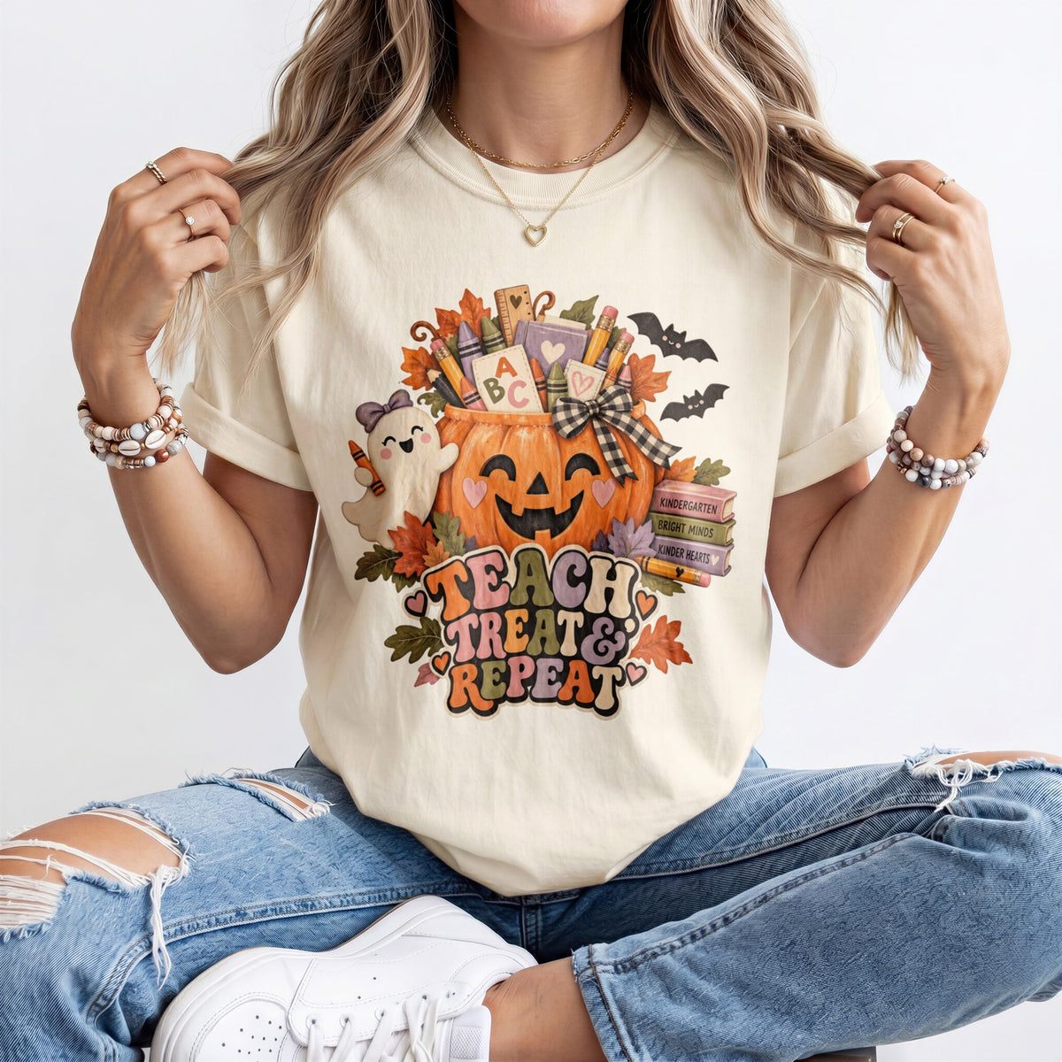 Teach Treat And Repeat Kindergarten Teacher Shirt
