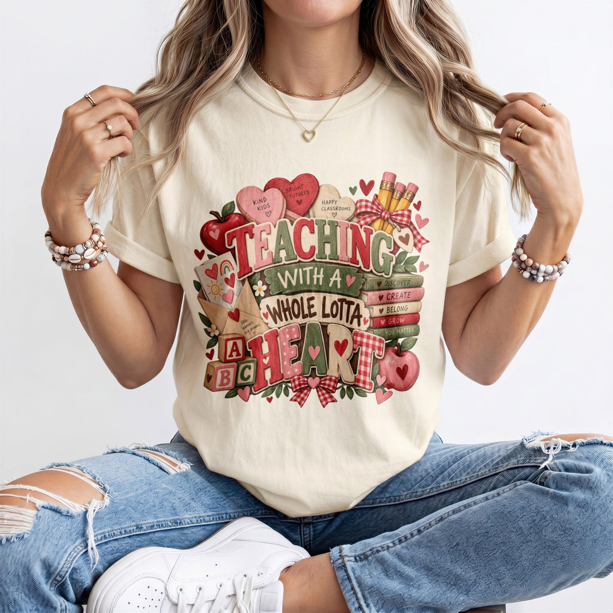 Teaching With A Whole Lotta Heart Kindergarten Teacher Shirt