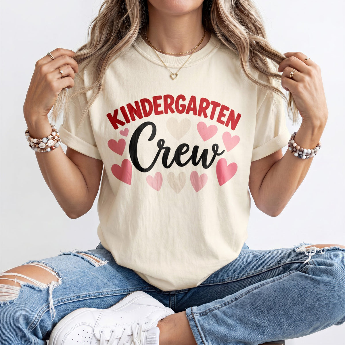 Kindergarten Crew Hearts Kindergarten Teacher Shirt